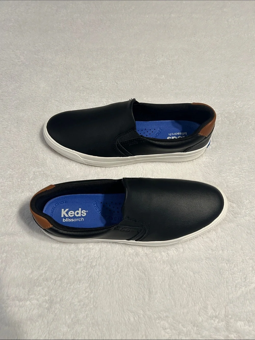 Keds woman Black Slip-On Leather Loafers with Brown Heel Accent. Size 7.5 M - Picture 11 of 12